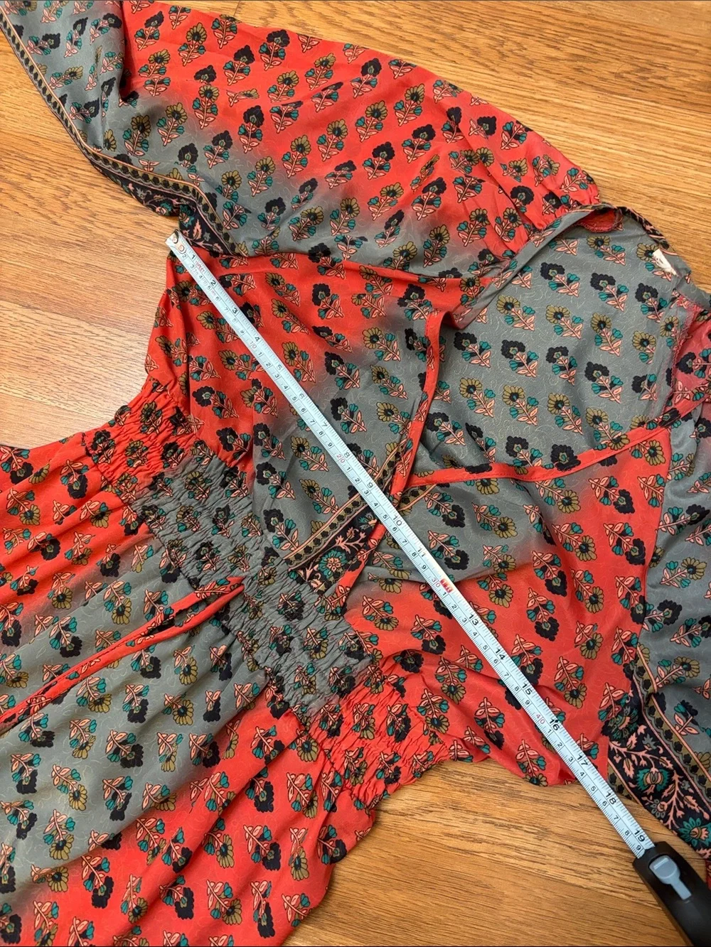 Beautiful coral pink and gray floral high-low tiered ruffle maxi dress. Size L. - Picture 12 of 15